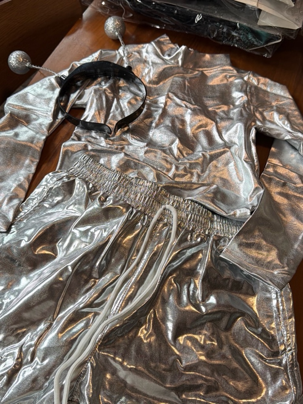 Metallic Silver Women's Jacket & Pants Set